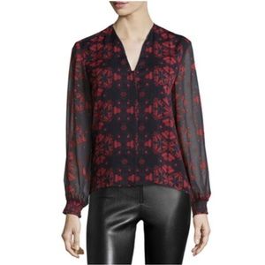 Alice + Olivia Black & Red Cassandra Lotus Print Chiffon Blouse - size Small EUC